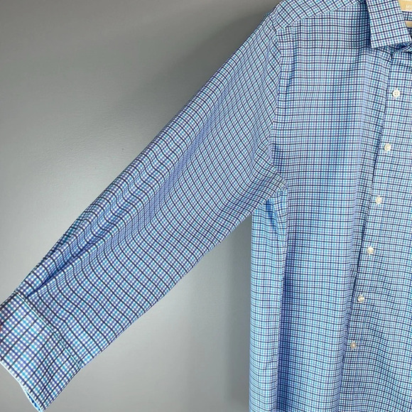 MICHAEL Michael Kors Mens Blue Micro Plaid Dress Shirt Non Iron Long Sleeve 16.5 - Picture 6 of 14